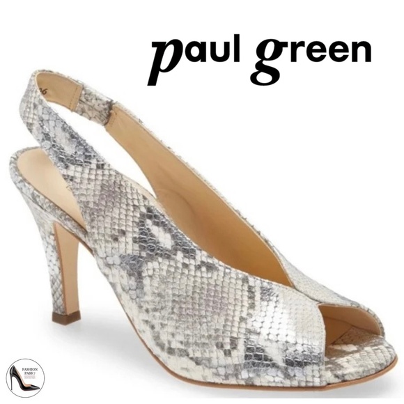 Paul Green Avanti Peep Toe Slingback Sandal snake leather Pumps Heeled Shoes 10 - Picture 1 of 11